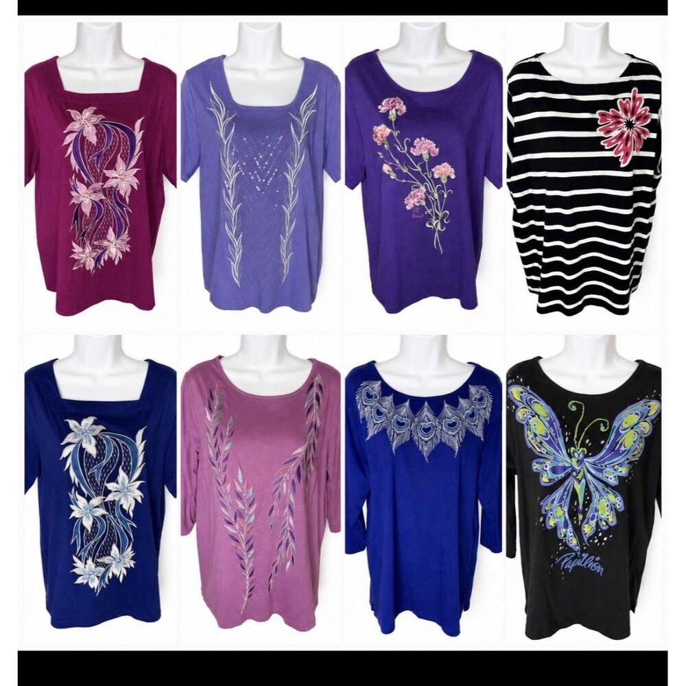 Bob Mackie Vtg Lot of 8 Knit Top Short/Long Sleeve Size L Floral Boho Abstract